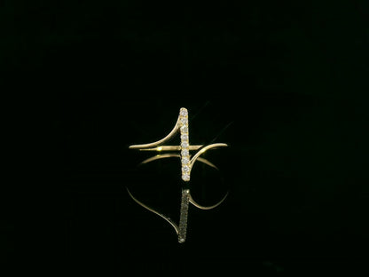 18K yellow gold diamond bar ring with vertical pavé-set natural diamonds, modern minimalist fine jewelry by Emirates Diamonds