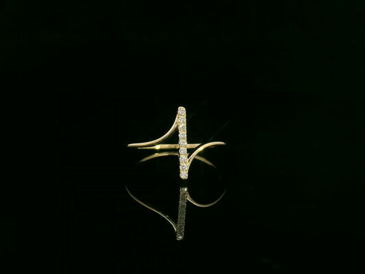 18K yellow gold diamond bar ring with vertical pavé-set natural diamonds, modern minimalist fine jewelry by Emirates Diamonds