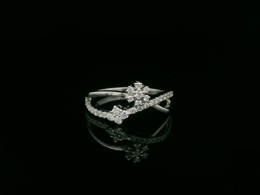 18K white gold diamond crossover cluster ring with pavé band, 0.34 carat diamonds by Emirates Diamonds
