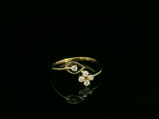 18K yellow gold diamond bypass ring with floral cluster design, 0.16 carat diamonds, modern fine jewelry by Emirates Diamonds