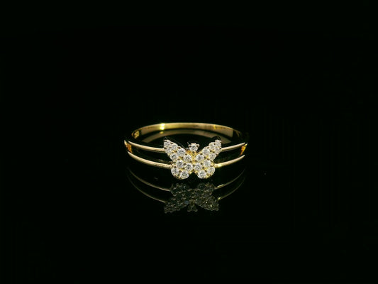 18K yellow gold butterfly diamond ring with pavé-set round diamonds, delicate double band design by Emirates Diamonds