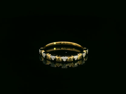 18K yellow gold diamond geometric band ring with triangle accents, 0.08 carat diamonds, modern stackable ring by Emirates Diamonds