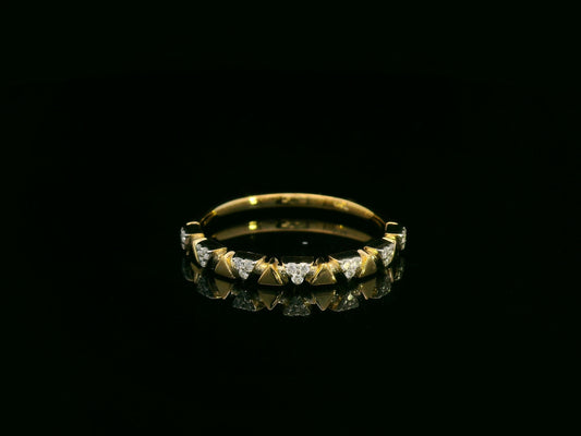 18K yellow gold diamond geometric band ring with triangle accents, 0.08 carat diamonds, modern stackable ring by Emirates Diamonds