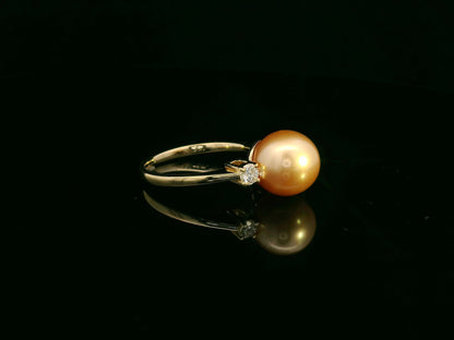 18K yellow gold South Sea golden pearl ring with side diamonds by Emirates Diamonds