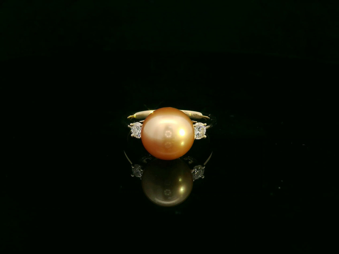 18K yellow gold South Sea golden pearl ring with side diamonds by Emirates Diamonds