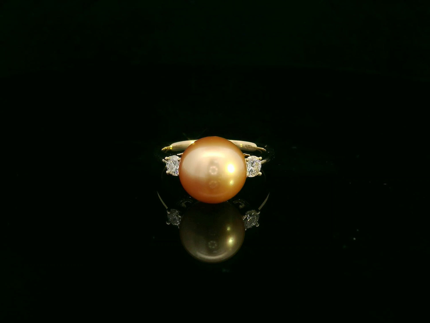 18K yellow gold South Sea golden pearl ring with side diamonds by Emirates Diamonds