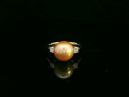 18K yellow gold South Sea golden pearl ring with side diamonds by Emirates Diamonds