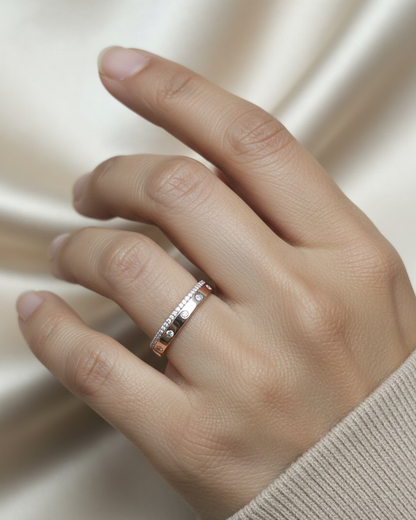 18K rose gold diamond band ring with pavé and flush-set natural diamonds by Emirates Diamonds