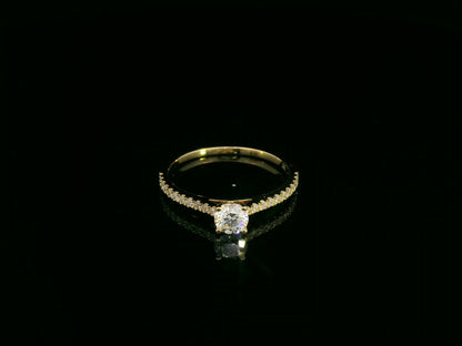 Diamond Solitaire Engagement Ring with Pavé Band in 18K Yellow Gold