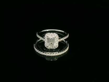18K white gold emerald cut diamond bridal ring set with GIA certified 1.00 carat center diamond by Emirates Diamonds