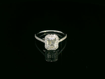 18K white gold emerald cut diamond bridal ring set with GIA certified 1.00 carat center diamond by Emirates Diamonds