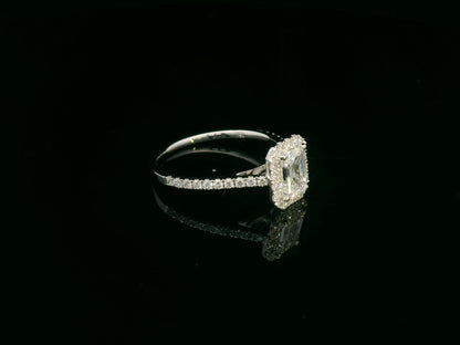 18K white gold emerald cut diamond bridal ring set with GIA certified 1.00 carat center diamond by Emirates Diamonds