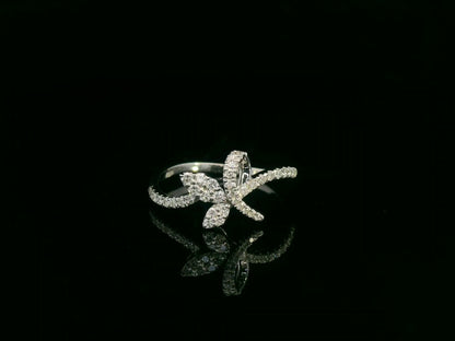 18K white gold diamond leaf crossover ring by Emirates Diamonds
