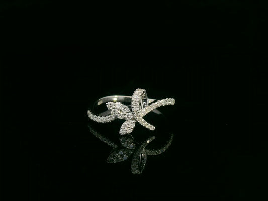 18K white gold diamond leaf crossover ring by Emirates Diamonds