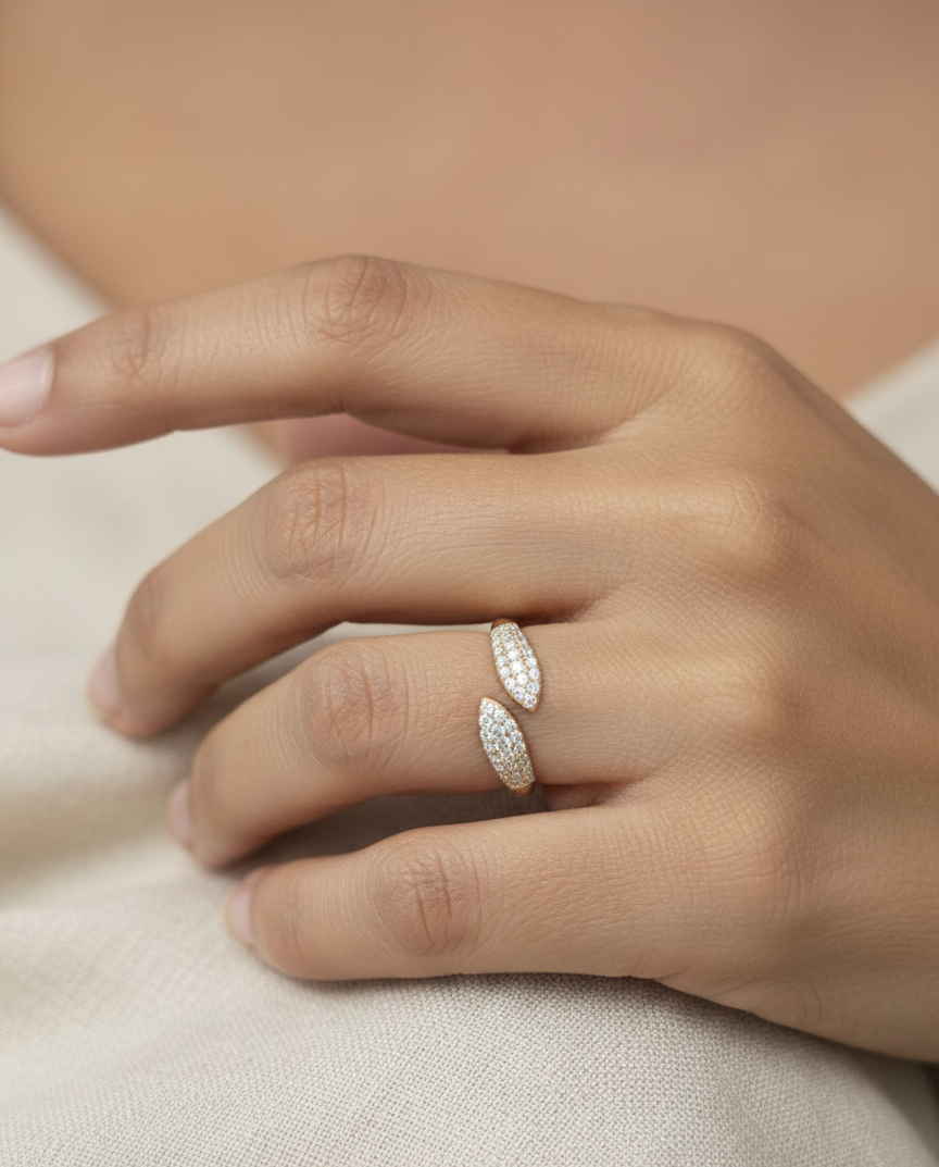 18K yellow gold diamond cuff statement ring with open wrap design by Emirates Diamonds