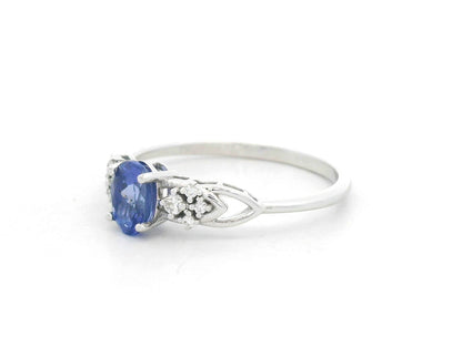 Oval tanzanite and diamond ring in 18K white gold with delicate side diamonds by Emirates Diamonds