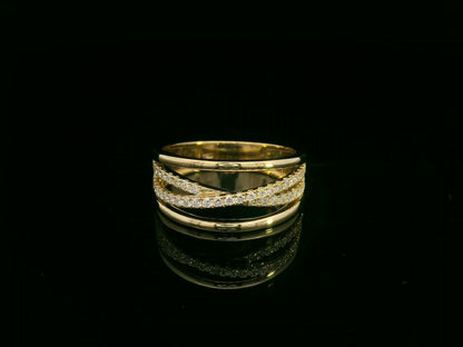 18K yellow gold diamond crossover ring with pavé-set diamonds by Emirates Diamonds