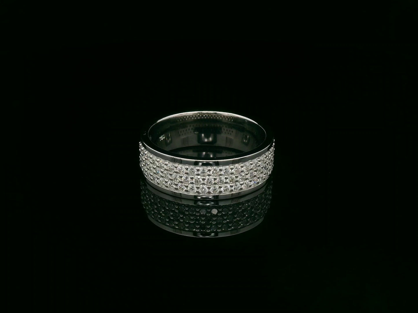 18K white gold diamond pavé band ring with 0.98 carat total diamond weight, wide luxury diamond band by Emirates Diamonds