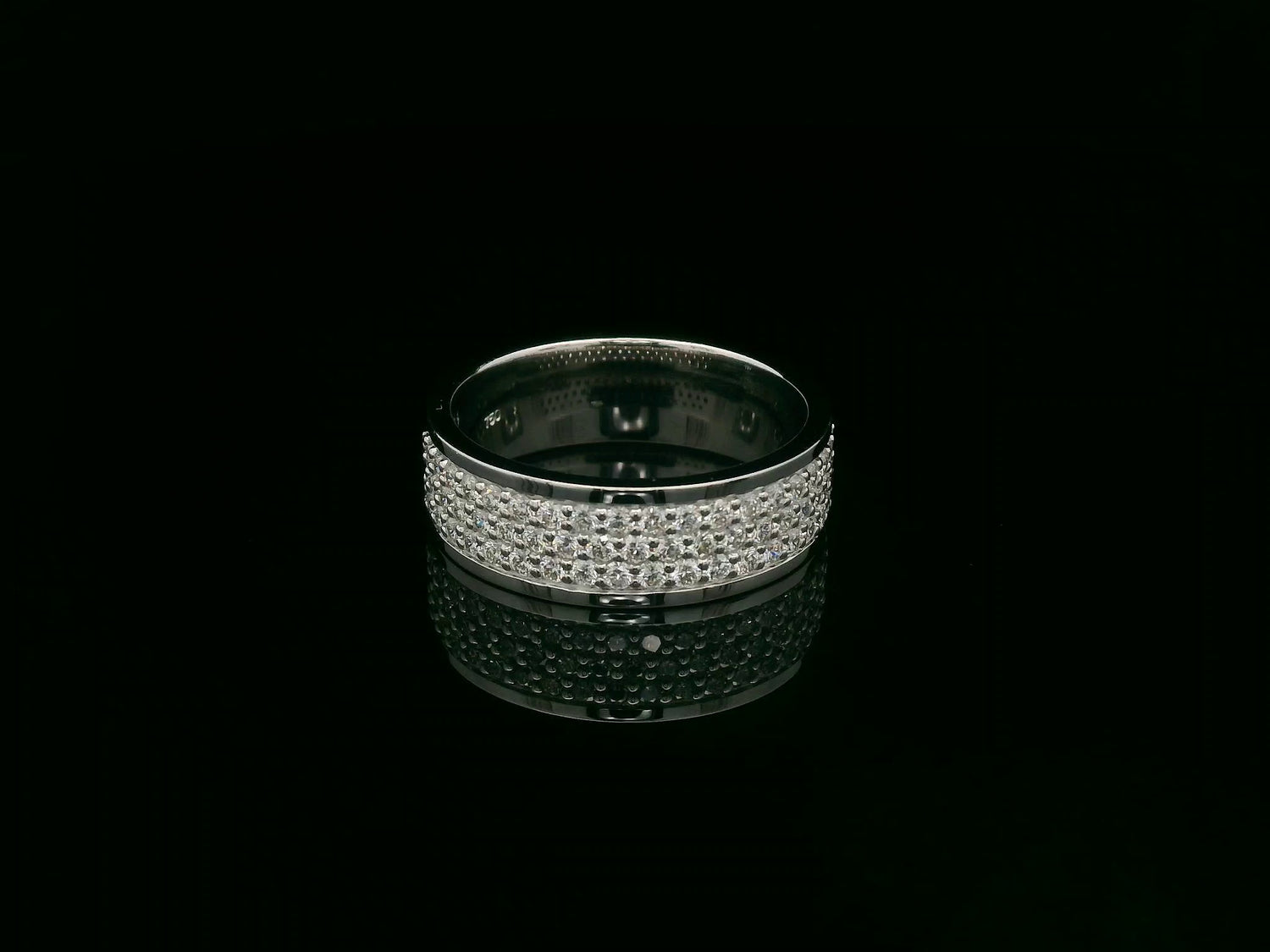 18K white gold diamond pavé band ring with 0.98 carat total diamond weight, wide luxury diamond band by Emirates Diamonds