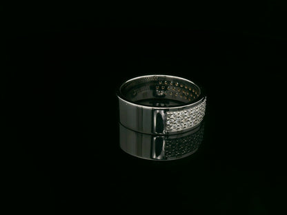 18K white gold diamond pavé band ring with 0.98 carat total diamond weight, wide luxury diamond band by Emirates Diamonds