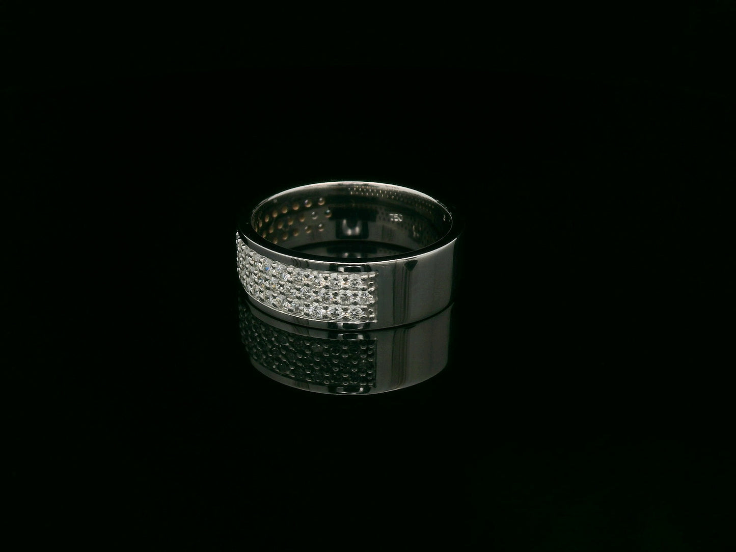 18K white gold diamond pavé band ring with 0.98 carat total diamond weight, wide luxury diamond band by Emirates Diamonds