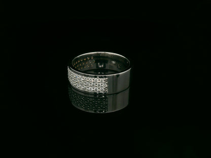 18K white gold diamond pavé band ring with 0.98 carat total diamond weight, wide luxury diamond band by Emirates Diamonds