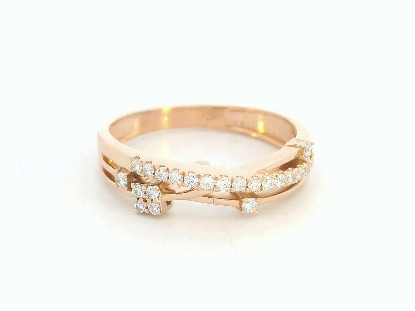 18K rose gold diamond crossover ring with pavé-set natural diamonds by Emirates Diamonds