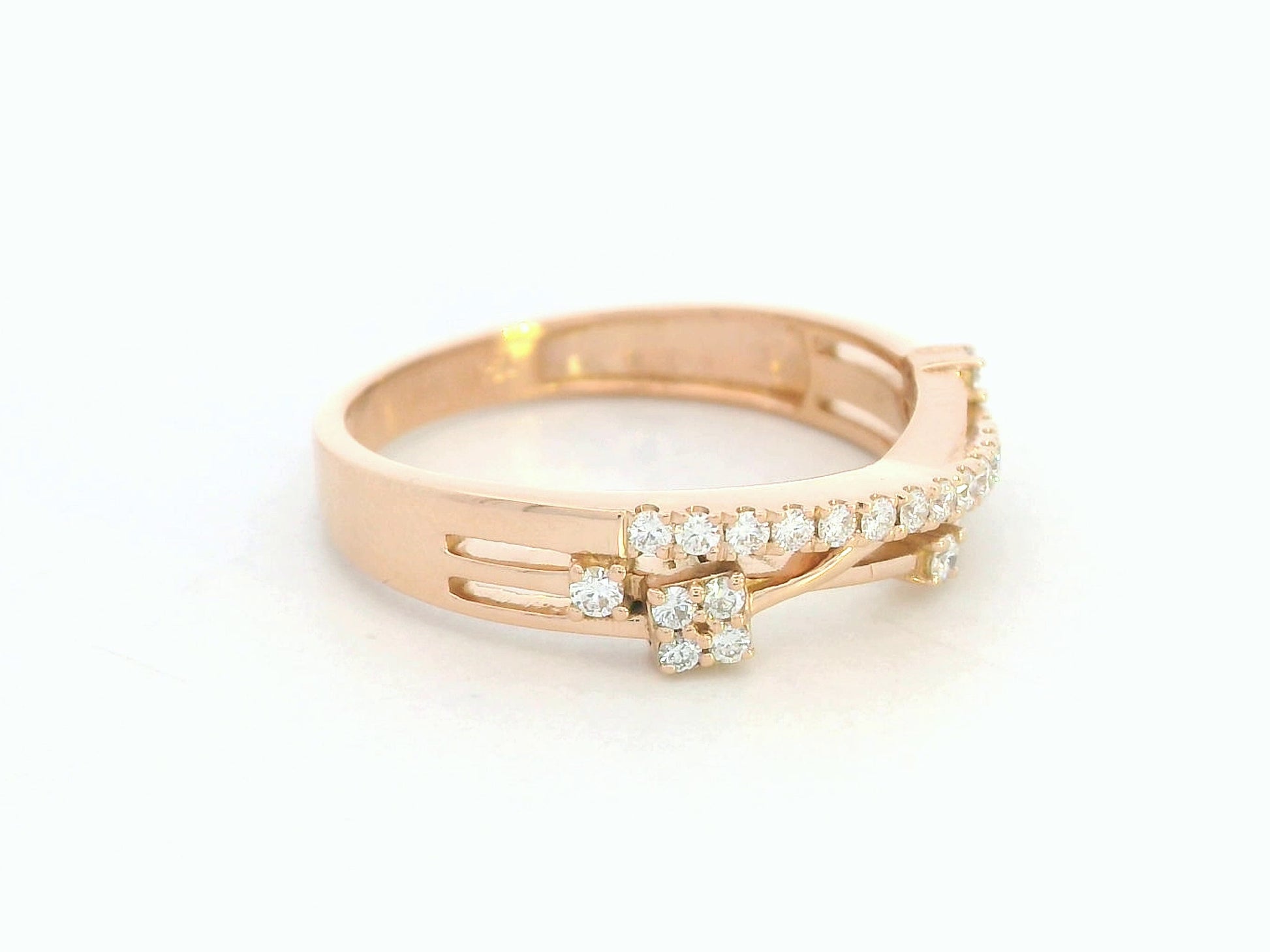 18K rose gold diamond crossover ring with pavé-set natural diamonds by Emirates Diamonds