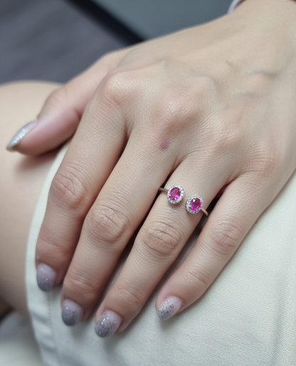 Ruby & Diamond Open Ring in 18K White Gold