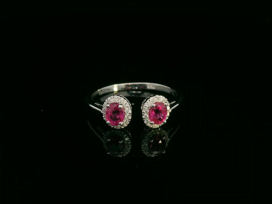 Ruby & Diamond Open Ring in 18K White Gold