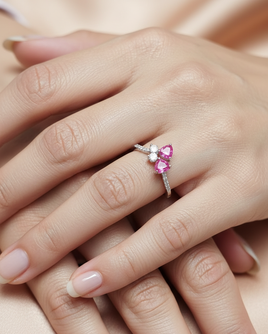 Heart Shaped Ruby and Diamond Ring 18K White Gold