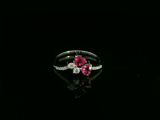 Heart Shaped Ruby and Diamond Ring 18K White Gold