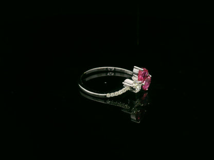 Heart Shaped Ruby and Diamond Ring 18K White Gold