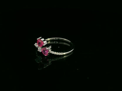 Heart Shaped Ruby and Diamond Ring 18K White Gold