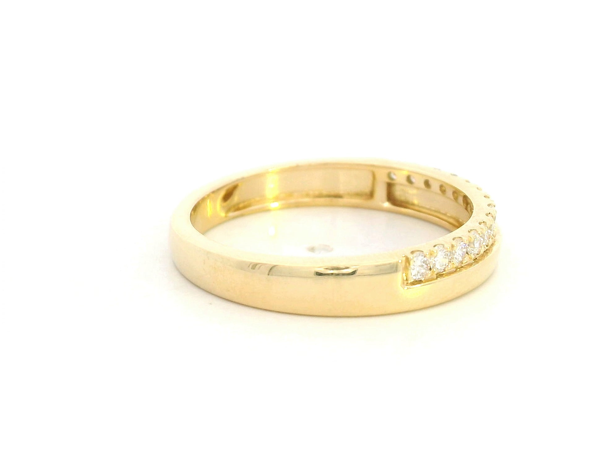18K yellow gold diamond wedding band with diamonds, minimalist fine jewelry by Emirates Diamonds