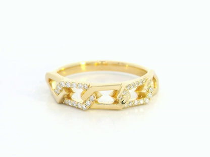 18K yellow gold diamond link band ring with natural diamonds by Emirates Diamonds