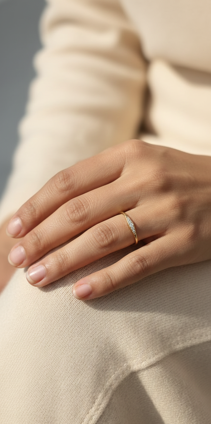 18K yellow gold diamond accent ring with 0.09 carat natural diamonds, minimalist stackable band