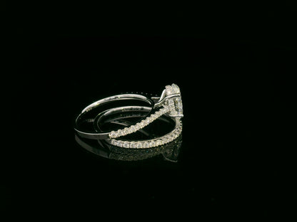 18K white gold oval diamond bridal ring set with IGI certified diamond and matching wedding band by Emirates Diamonds.