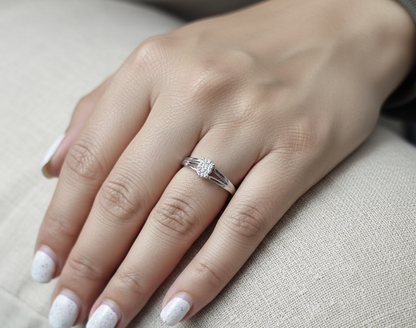 Minimal diamond accent ring in 18K white gold by Emirates Diamonds