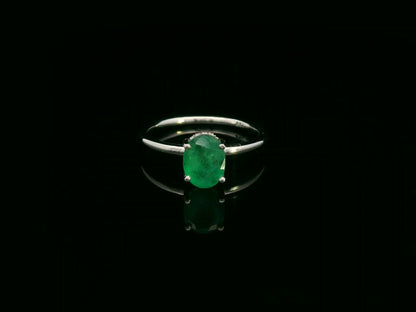Emerald & Diamond Ring in 18K White Gold