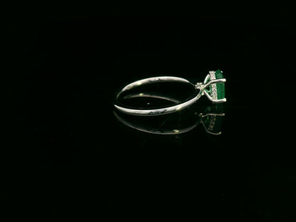 Emerald & Diamond Ring in 18K White Gold