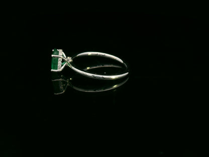 Emerald & Diamond Ring in 18K White Gold