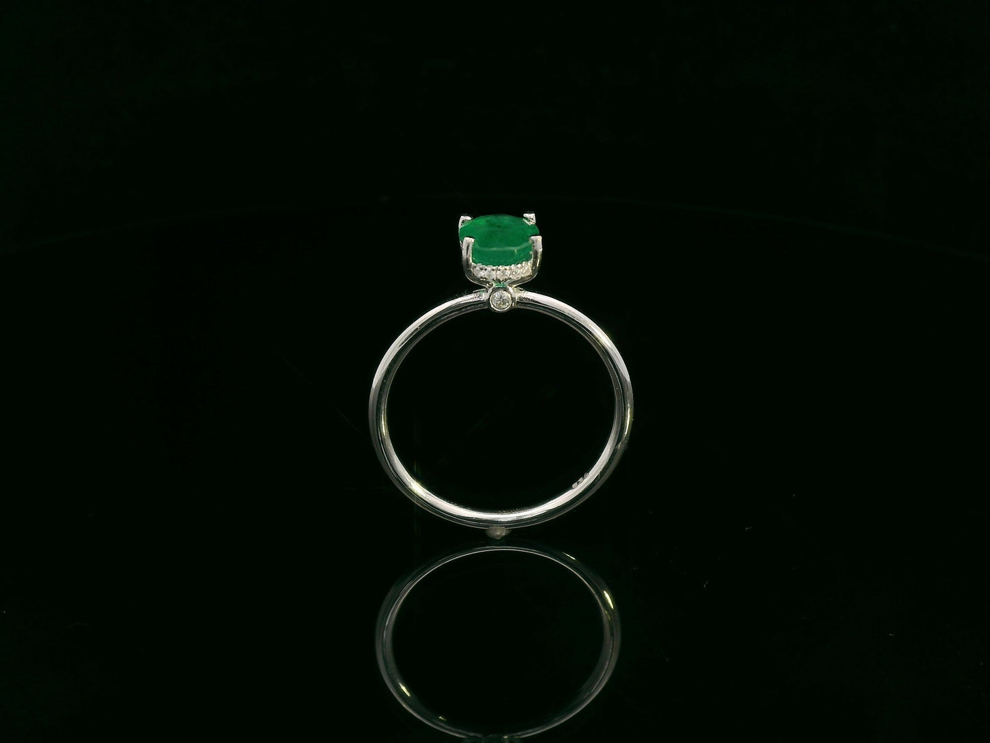 Emerald & Diamond Ring in 18K White Gold