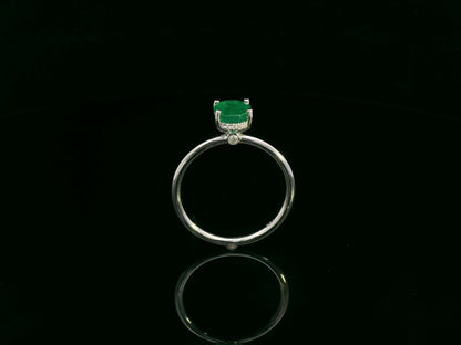 Emerald & Diamond Ring in 18K White Gold
