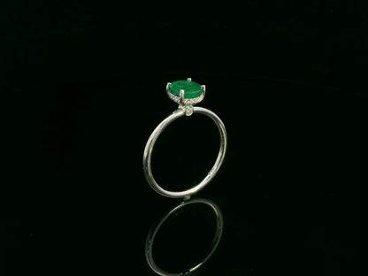 Emerald & Diamond Ring in 18K White Gold