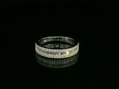 18K white gold diamond band ring with baguette and round diamonds by Emirates Diamonds