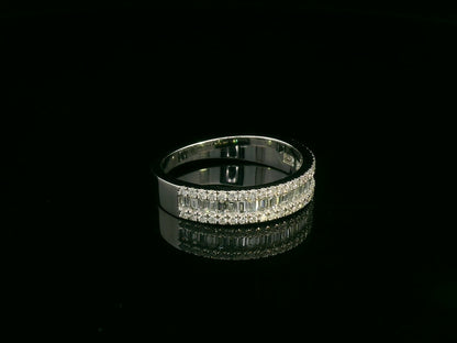 18K white gold diamond band ring with baguette and round diamonds by Emirates Diamonds