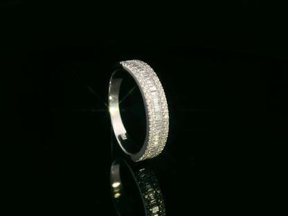18K white gold diamond band ring with baguette and round diamonds by Emirates Diamonds