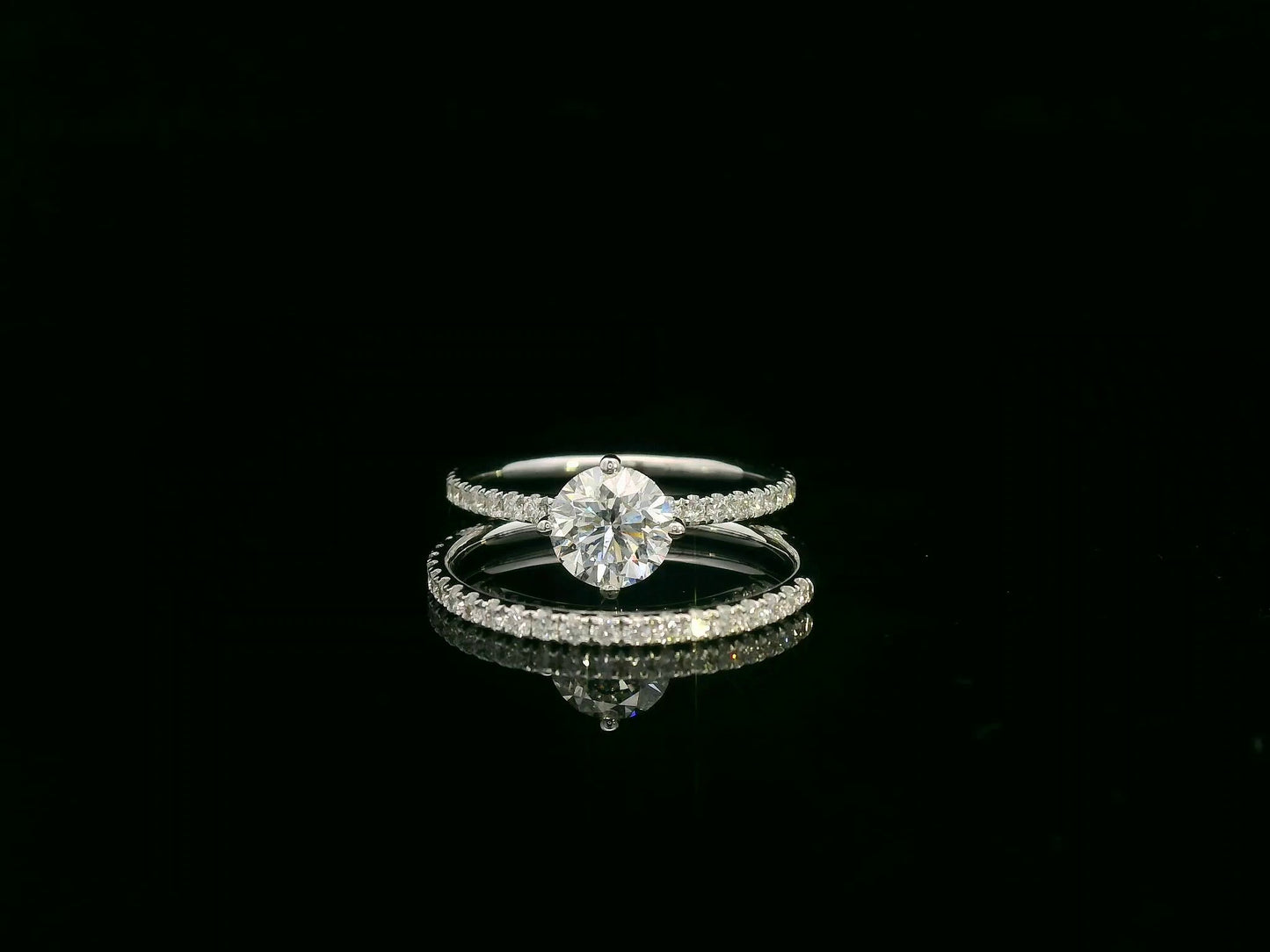 Diamond bridal ring set with GIA certified center stone in 18K white gold by Emirates Diamonds