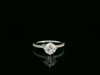 Diamond bridal ring set with GIA certified center stone in 18K white gold by Emirates Diamonds